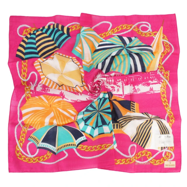 【TRUSSARDI】海洋水手波紋純綿帕巾領巾(桃紅色) 歷史價格詳細信息