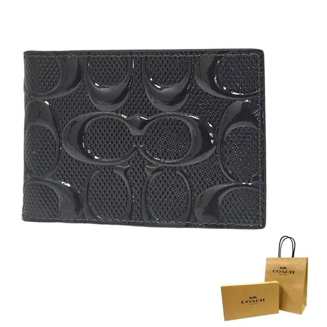 【COACH】新款 滿版浮雕LOGO亮漆皮ID證件夾名片夾(亮漆皮黑/贈原廠紙袋紙盒擦拭布聖誕節交換禮物) 價格比較,價格查詢,歷史價格詳細信息