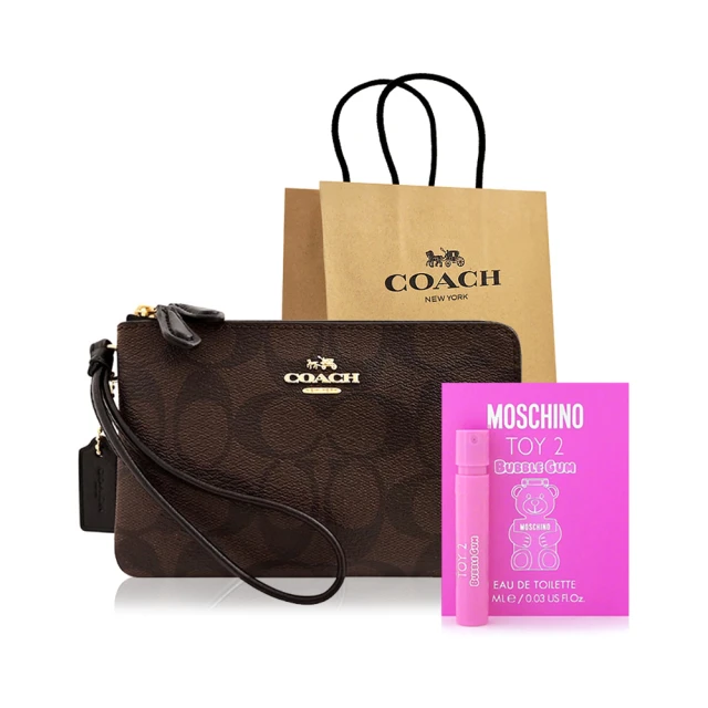 COACH 巧克力色C Logo緹花卡其底印花字牌摺口釦式雙摺中夾 歷史價格詳細信息