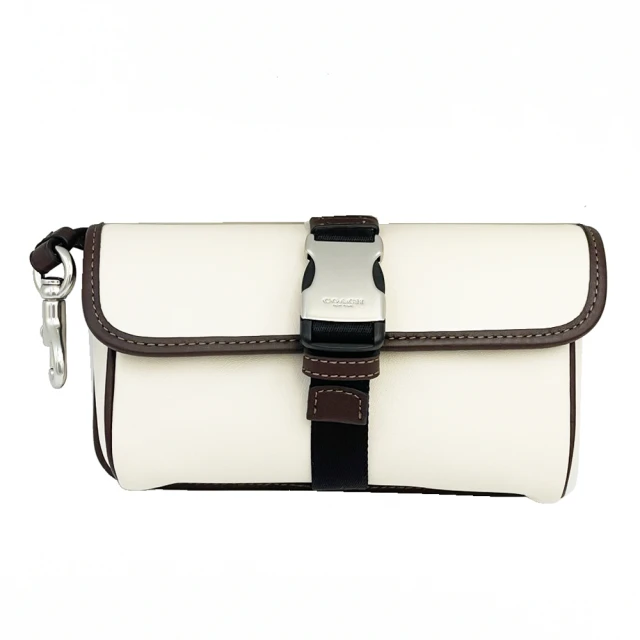 【COACH】滑面牛皮前口袋中性男款斜背兩用胸前腰包(米白) 歷史價格詳細信息