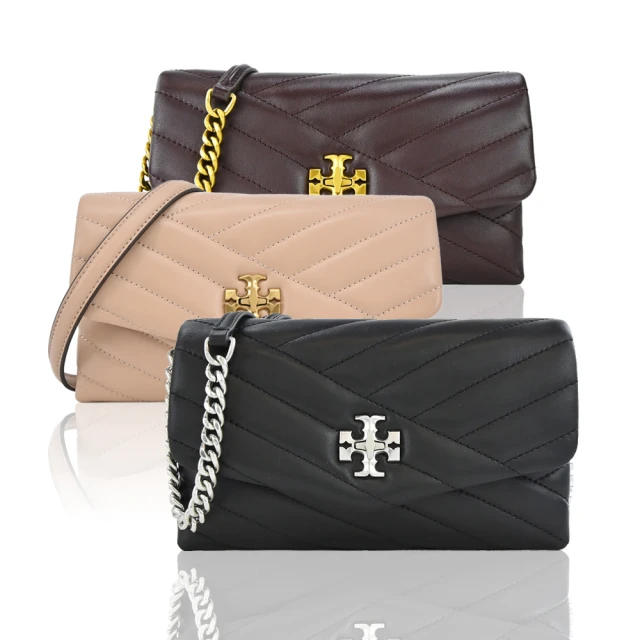 TORY BURCH Kira Chevron 銀釦絎縫皮革皮夾式鍊包(淺沙色) 90343 288 歷史價格詳細信息