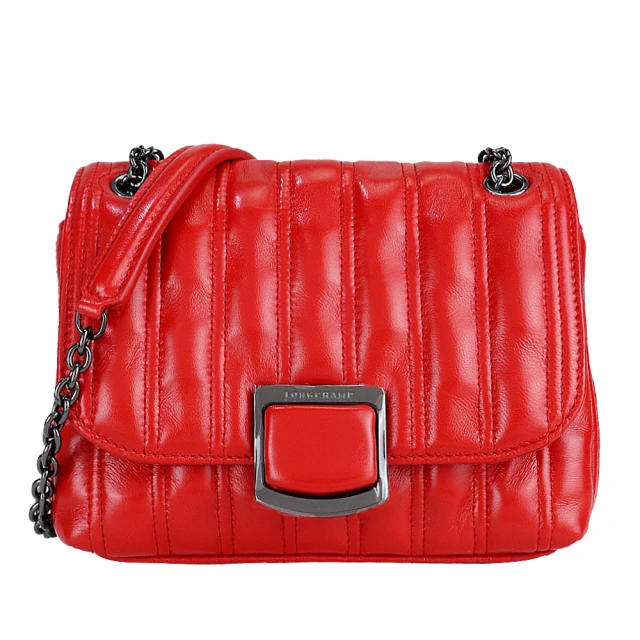 LONGCHAMP BRIOCHE系列小綿羊皮翻蓋鏈帶斜背包(中/紅) 歷史價格詳細信息