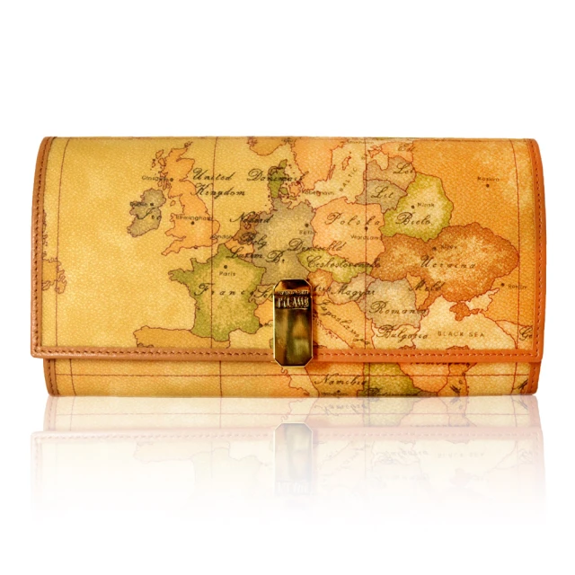 【Alviero Martini 義大利地圖包】扣式長把手提肩背托特包(小)-地圖黃 歷史價格詳細信息