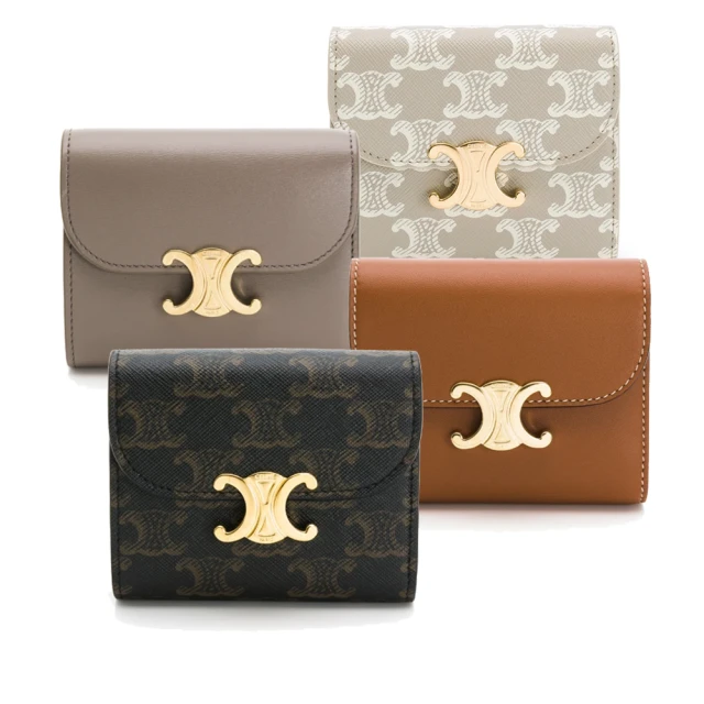 CELINE TRIOMPHE 經典印花拼接小羊皮斜背翻蓋手機包.深咖/黑 歷史價格詳細信息