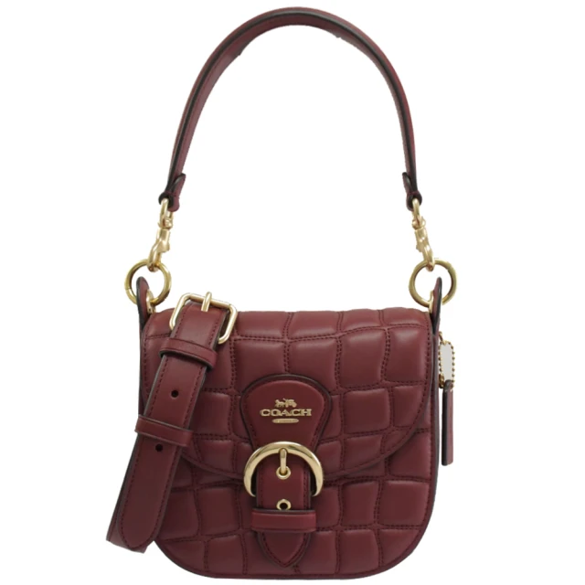 COACH櫻桃紅白邊桃字荔枝紋全皮橫式小款斜背相機包 歷史價格詳細信息