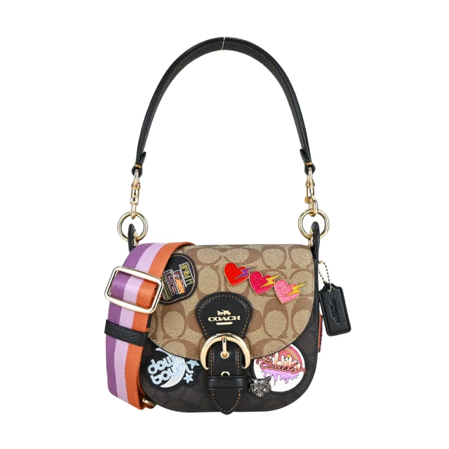 COACH Kleo 17 塗層帆布拼皮革二用馬鞍包(卡其/粉橘色) C5691 IME7V 歷史價格詳細信息