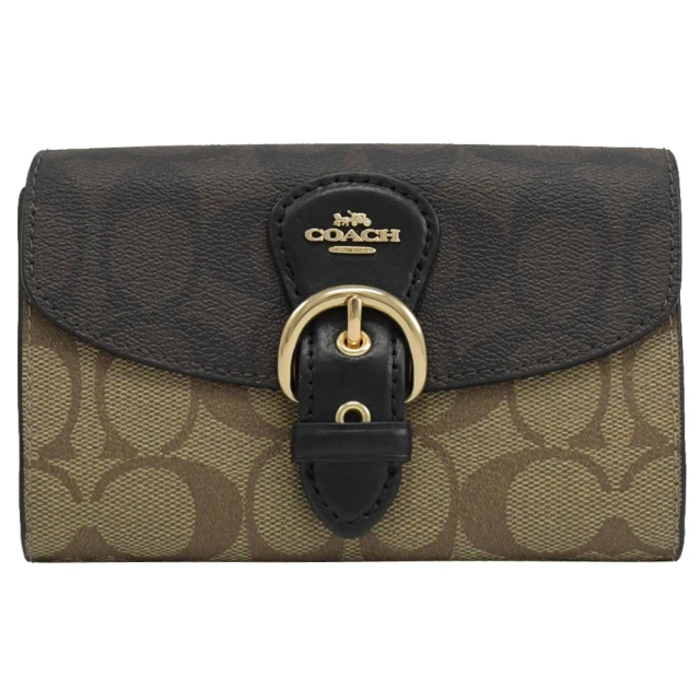 【COACH】撞色滿版C印花拼接皮帶飾信用卡零錢中夾(駝/深咖) 價格比較,價格查詢,歷史價格詳細信息