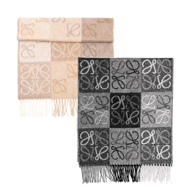 LOEWE Anagram羊毛喀什米爾混紡圍巾(黑色/灰色) 歷史價格詳細信息