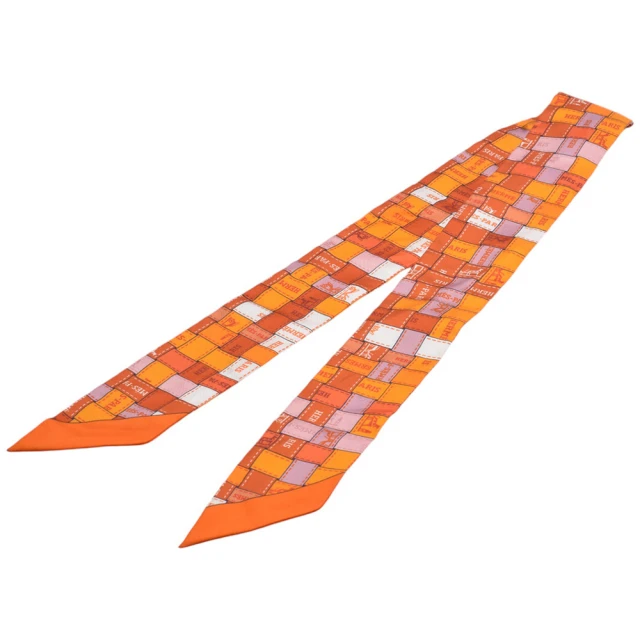 【Hermes 愛馬仕】經典Coaching線條腰帶圖騰Twilly絲巾/領結(黑/桃色H061635S-BLK) 歷史價格詳細信息