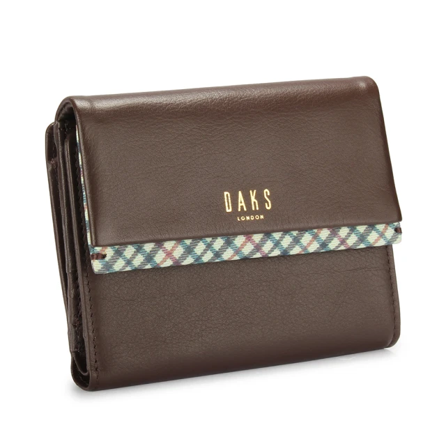 【DAKS】燙金LOGO牛皮細格紋雙層壓釦長夾(深咖啡) 歷史價格詳細信息