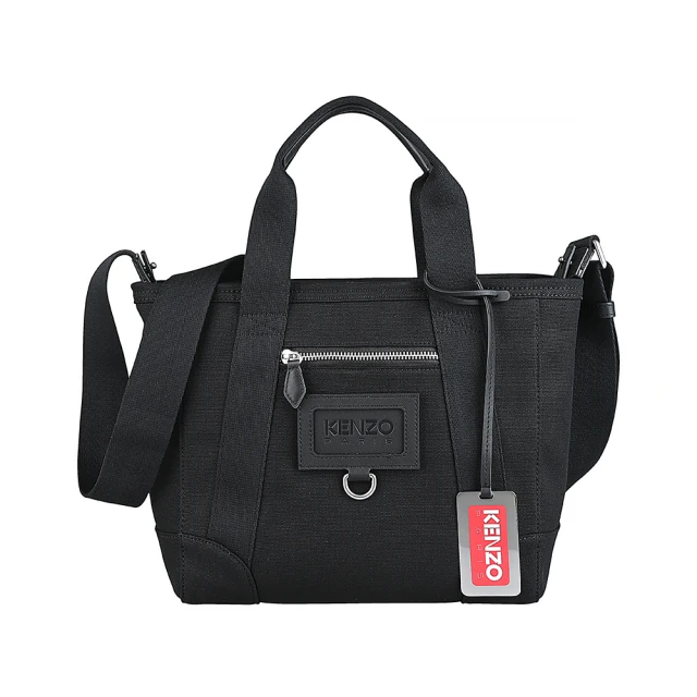 【KENZO】KENZO壓印黑字LOGO設計帆布拉鍊手提斜背托特包(小/黑) 歷史價格詳細信息