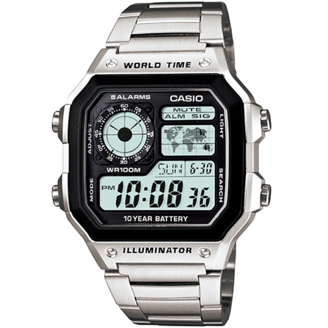 【CASIO】10年電力世界地圖數位電子腕錶-(AE-1400WHD-1A) 歷史價格詳細信息