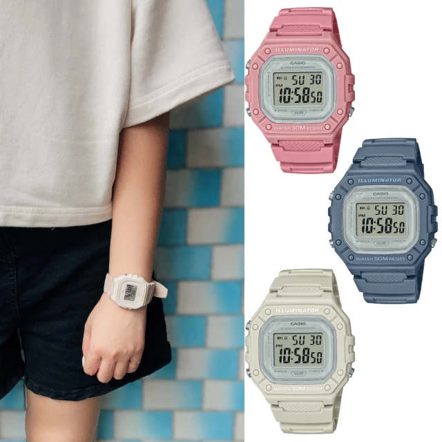 CASIO 卡西歐 / W-218HC-4A / 復古方型 計時 LED照明 鬧鈴 電子 橡膠手錶 珊瑚粉色 42mm 歷史價格詳細信息