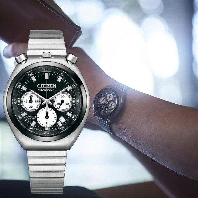 CITIZEN 星辰表 / AN3690-56A / 經典三眼 計時碼錶 日期 防水100米 不鏽鋼手錶 黑銀色 43mm 歷史價格詳細信息