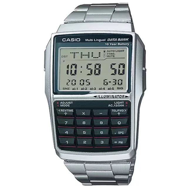【CASIO 卡西歐】DATA BANK 復古計算機電子錶 34.4mm  現代鐘錶 歷史價格詳細信息