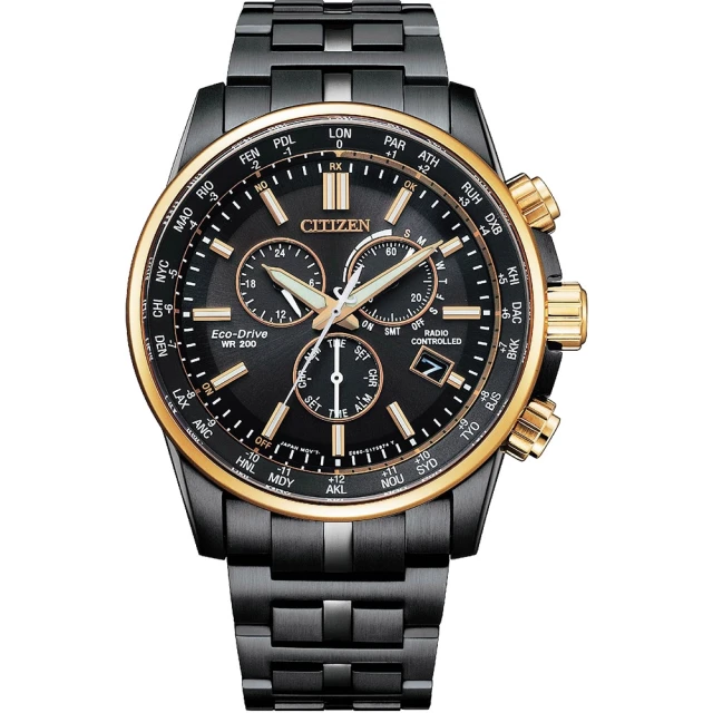 【CITIZEN】星辰 CB5888-87E 光動能 電波萬年曆 鋼錶帶 三眼計時男錶 黑/金 42.5mm 歷史價格詳細信息