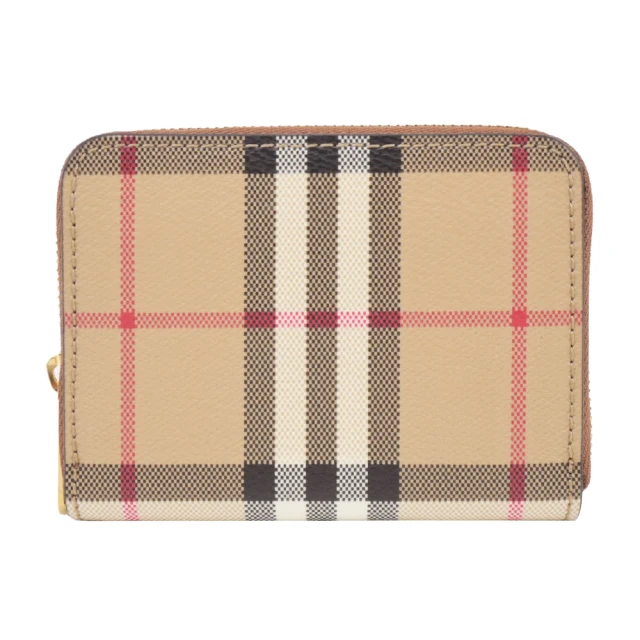 【BURBERRY 巴寶莉】經典格紋Vintage 拼皮革卡片夾名片夾 (卡其/黑) 歷史價格詳細信息