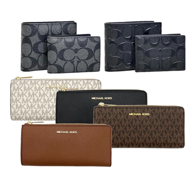 COACH & Michael Kors & Kate Spade 經典立體LOGO 緹花/素色皮革釦式皮夾中夾 (多款多色可選) 歷史價格詳細信息