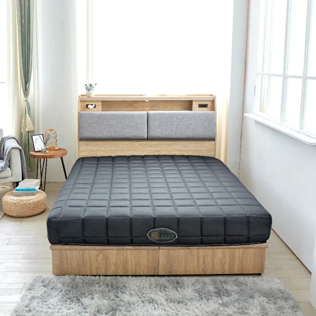 【藤原傢俬】經典民宿風燈光插座雙層收納房間三件組-雙人5尺(床頭+六抽床底+經典透氣床墊) 歷史價格詳細信息