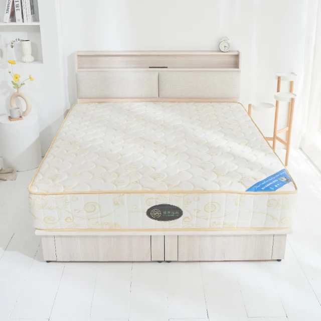 【藤原傢俬】經典民宿風燈光插座雙層收納房間三件組-雙人5尺(床頭+六抽床底+經典透氣床墊) 歷史價格詳細信息