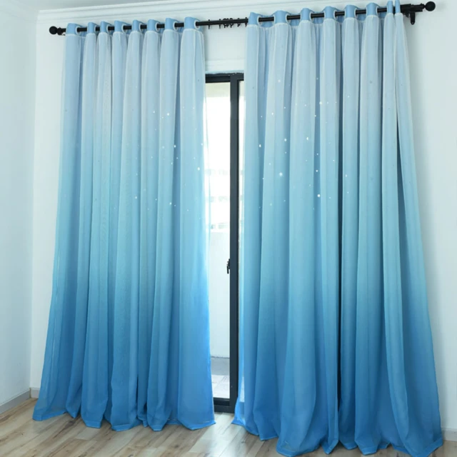 星星鏤空雙層紗簾 寬200x高165cm 藍色 歷史價格詳細信息