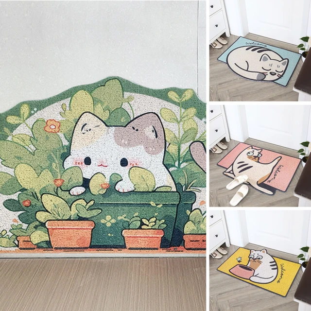 【聚時柚】喵星人刮泥90*60cm玄關腳踏墊(絲圈印花地墊) 歷史價格詳細信息