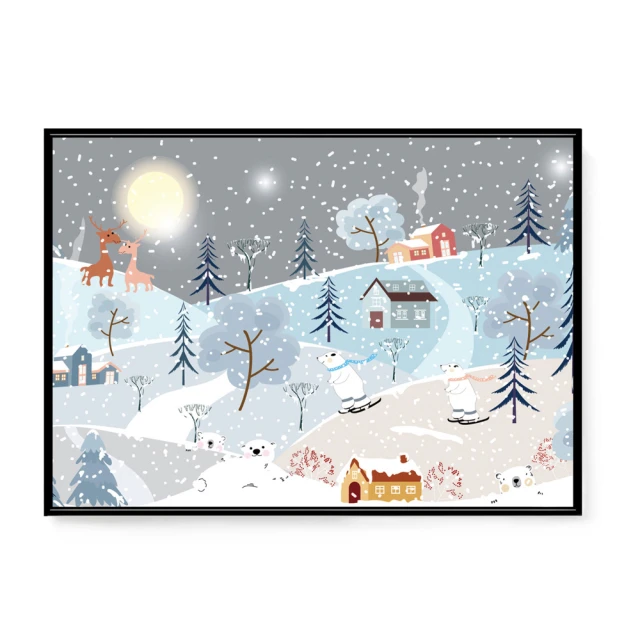 【菠蘿選畫所】雪地-25x25cm(冬天雪地森林系掛畫/冬季自然風景插畫/臥室掛畫) 歷史價格詳細信息