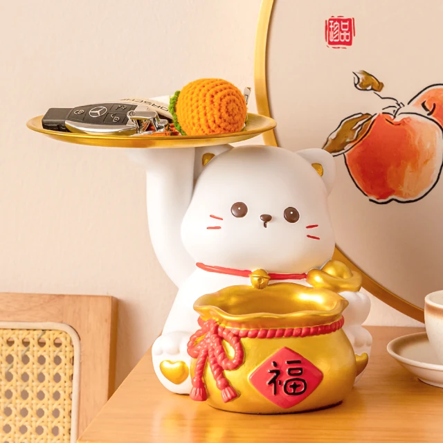 【招財貓收納擺飾】玄關鑰匙收納 裝飾品擺件 新年裝飾布置 開業禮物開幕送禮 喬遷新居 交換禮物 歷史價格詳細信息