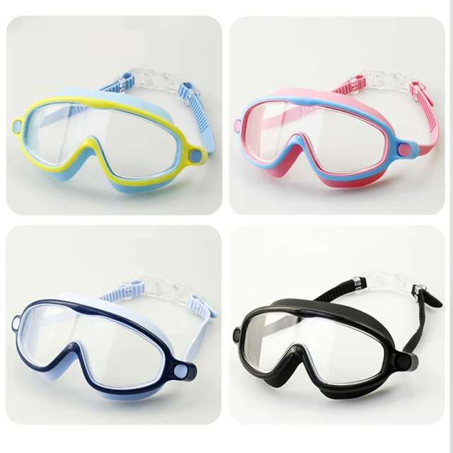 大框兒童泳鏡高清防霧防水男女專業連體耳塞一體游泳眼鏡泳帽套裝 歷史價格詳細信息