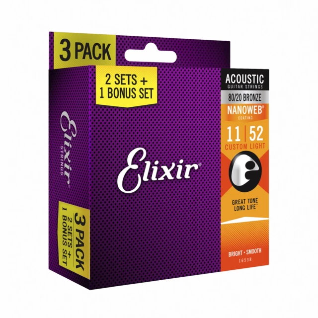 Elixir 16538 Nanoweb 薄包覆 黃銅 民謠吉他套弦三包裝 11-52【敦煌樂器】 歷史價格詳細信息