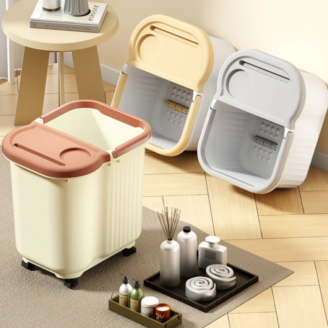 【荷生活】高桶大容量隔熱保溫按摩泡腳桶 帶蓋滾珠按摩驅寒放鬆泡腳桶-大號附輪2入 歷史價格詳細信息