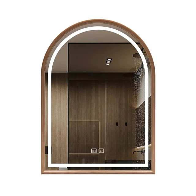 【WOG 窩居】北歐新款圓形實木浴室鏡衛浴鏡60CM(化妝鏡/衛浴鏡/鏡子/帶燈) 歷史價格詳細信息