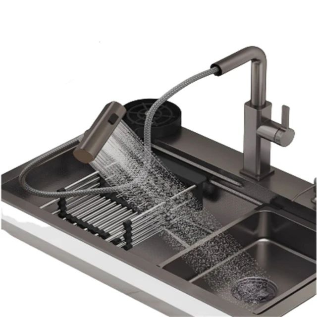 【Lexiang樂享】75*45-304不銹鋼飛雨水槽廚房洗菜盆瀑布一體式大單槽洗碗池臺下盆套裝(水槽/洗碗池) 歷史價格詳細信息