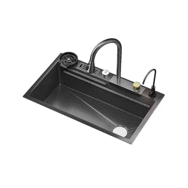 飛雨瀑布水槽盆中盆瀝水籃廚房不鏽鋼手工納米鋼琴按鍵蜂窩紋水槽 歷史價格詳細信息