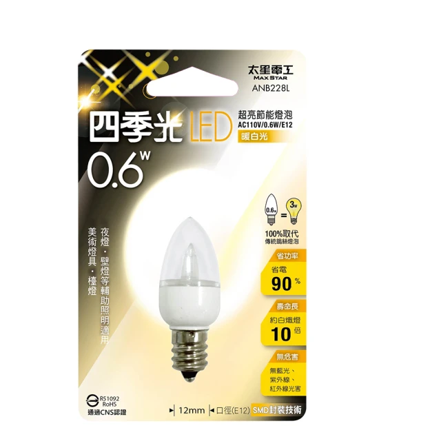 【太星電工】四季光超亮LED小夜燈泡E12/0.5W/紅光 ANB228R 歷史價格詳細信息