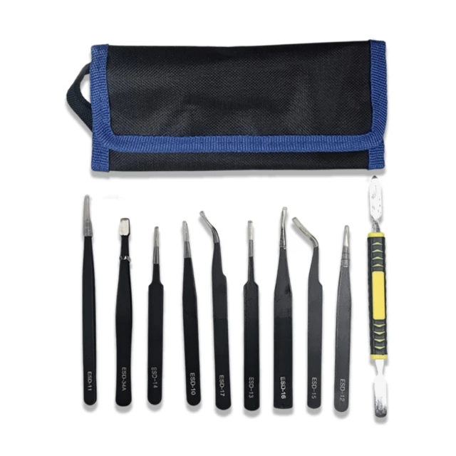 ESD防靜電鑷子不銹鋼工具套裝電子維修工具黑色尖嘴平頭彎頭夾子 歷史價格詳細信息