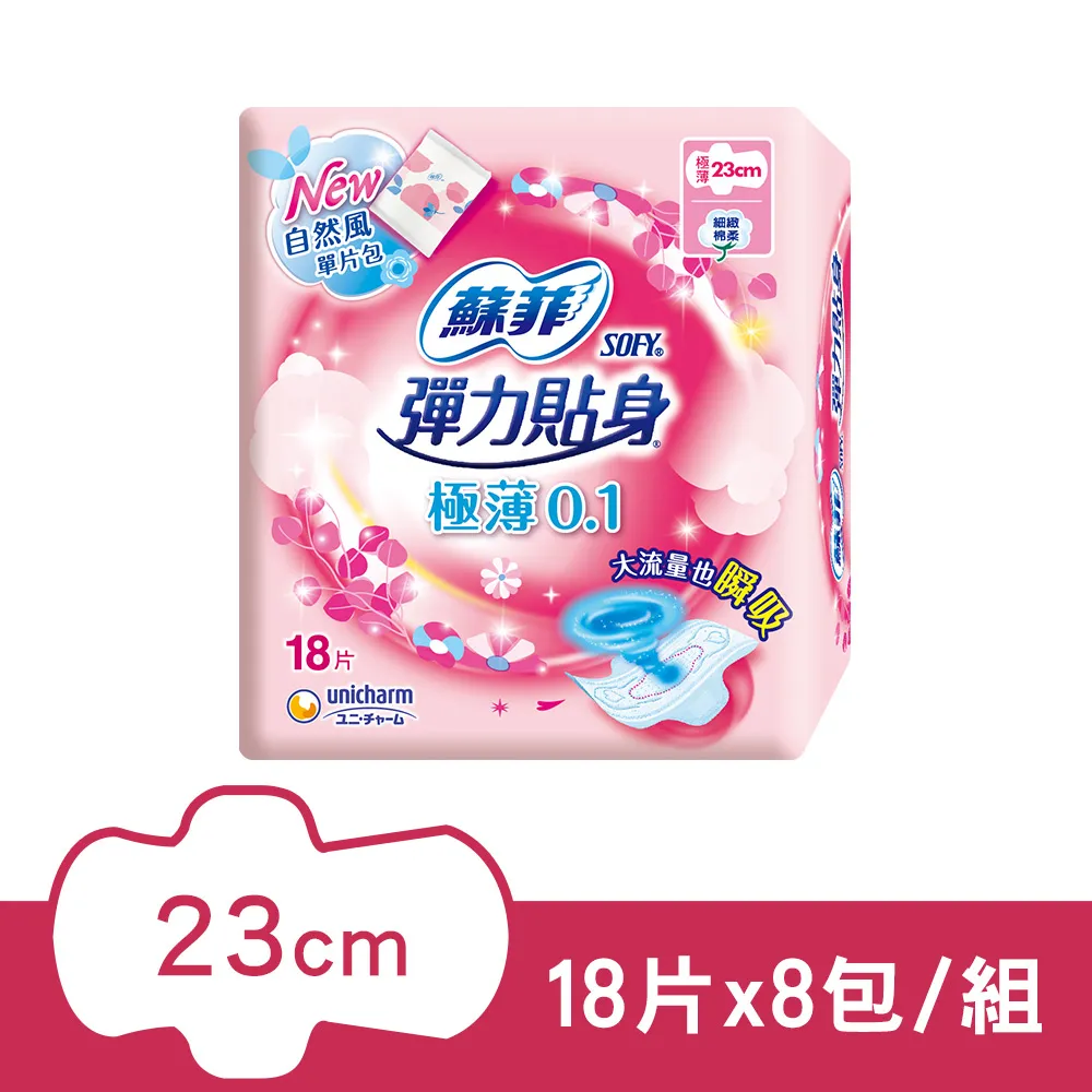 蘇菲彈力極薄0.1日用23cm18片【康是美】 歷史價格詳細信息