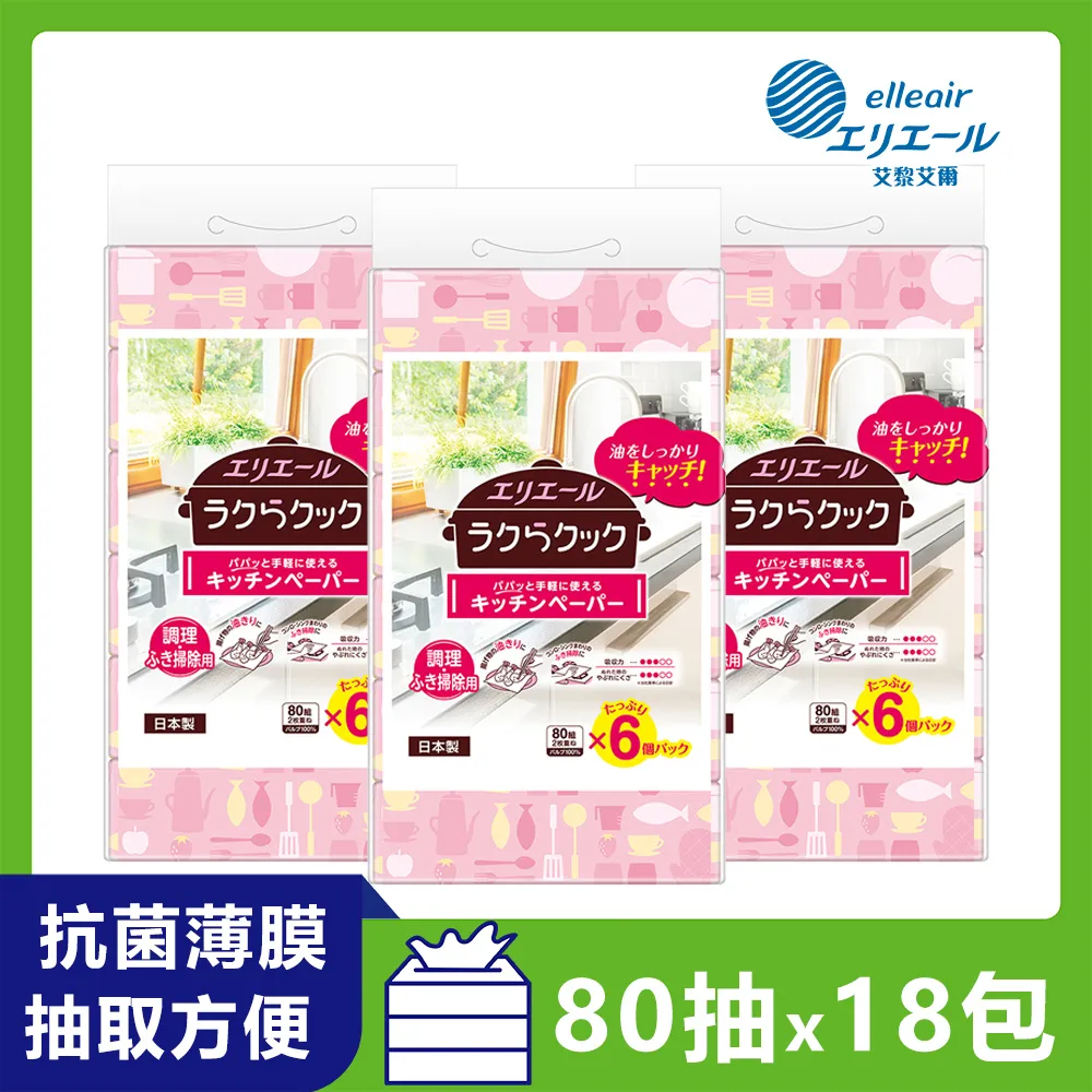 日本大王elleair 油切清潔廚房紙巾(抽取式)(80抽x6包)/袋 歷史價格詳細信息