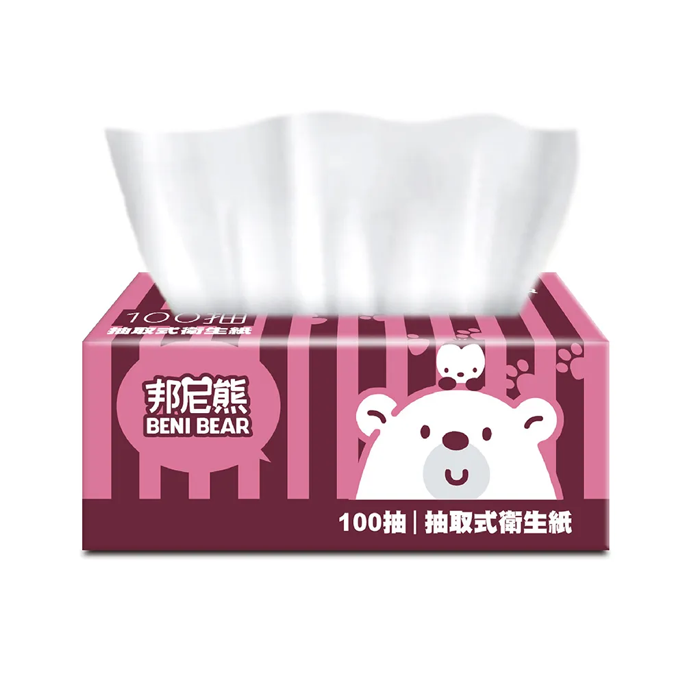 【邦尼熊】復古酒紅條紋抽取式衛生紙100抽8包6袋 歷史價格詳細信息