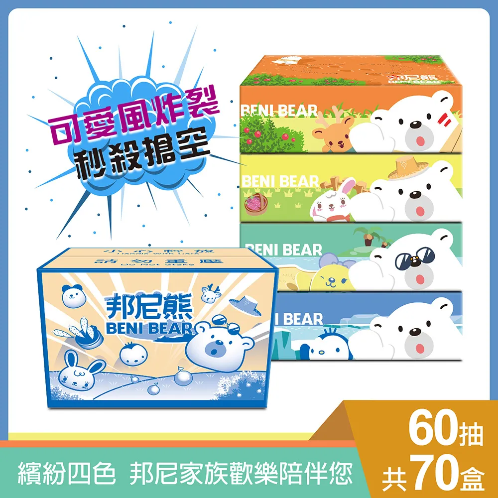 BeniBear邦尼熊繽紛四色盒裝面紙60抽70盒/箱 歷史價格詳細信息