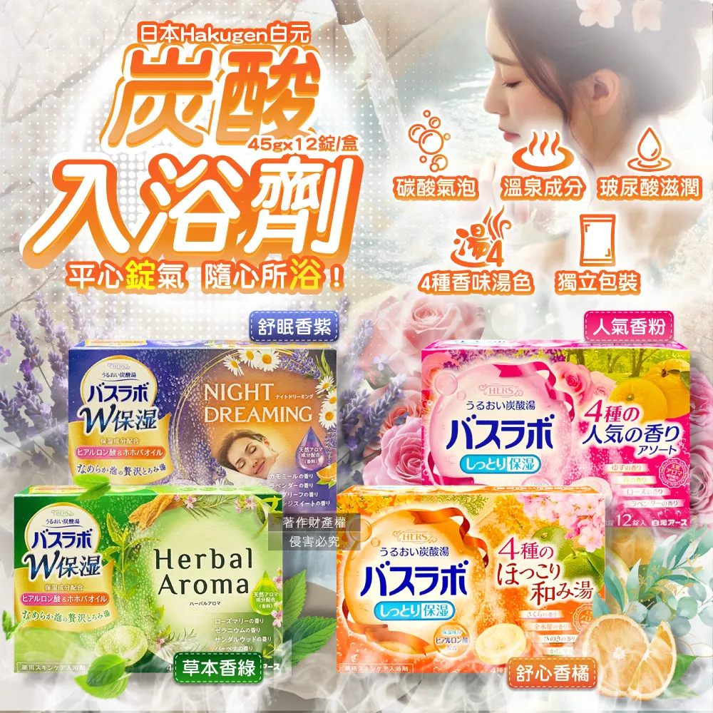 日本Hakugen白元-HERS保濕碳酸草本SPA泡澡入浴劑45gx16錠入/綠盒(含4種香味) 歷史價格詳細信息