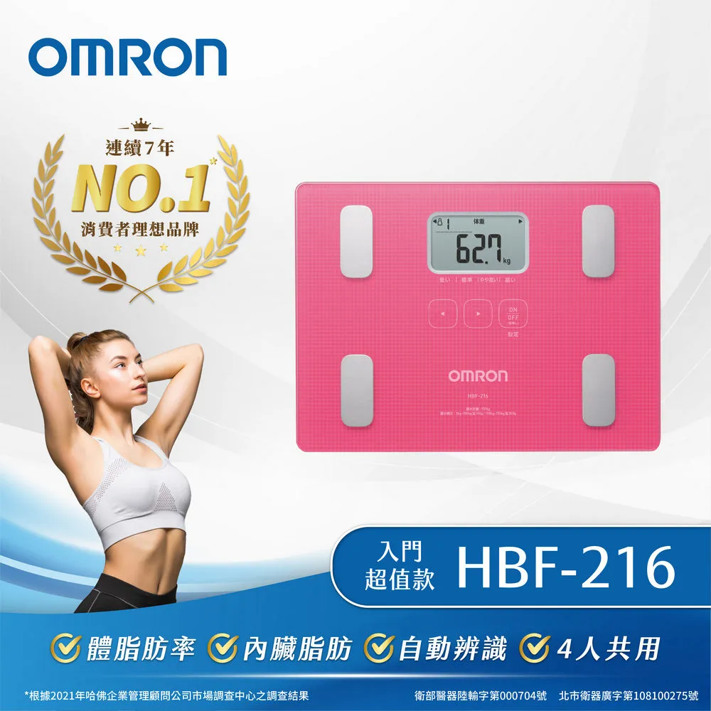 OMRON 歐姆龍 HBF-216 體重體脂計 粉色/藍色/白色 (原廠保固一年) 公司貨非水貨 歷史價格詳細信息