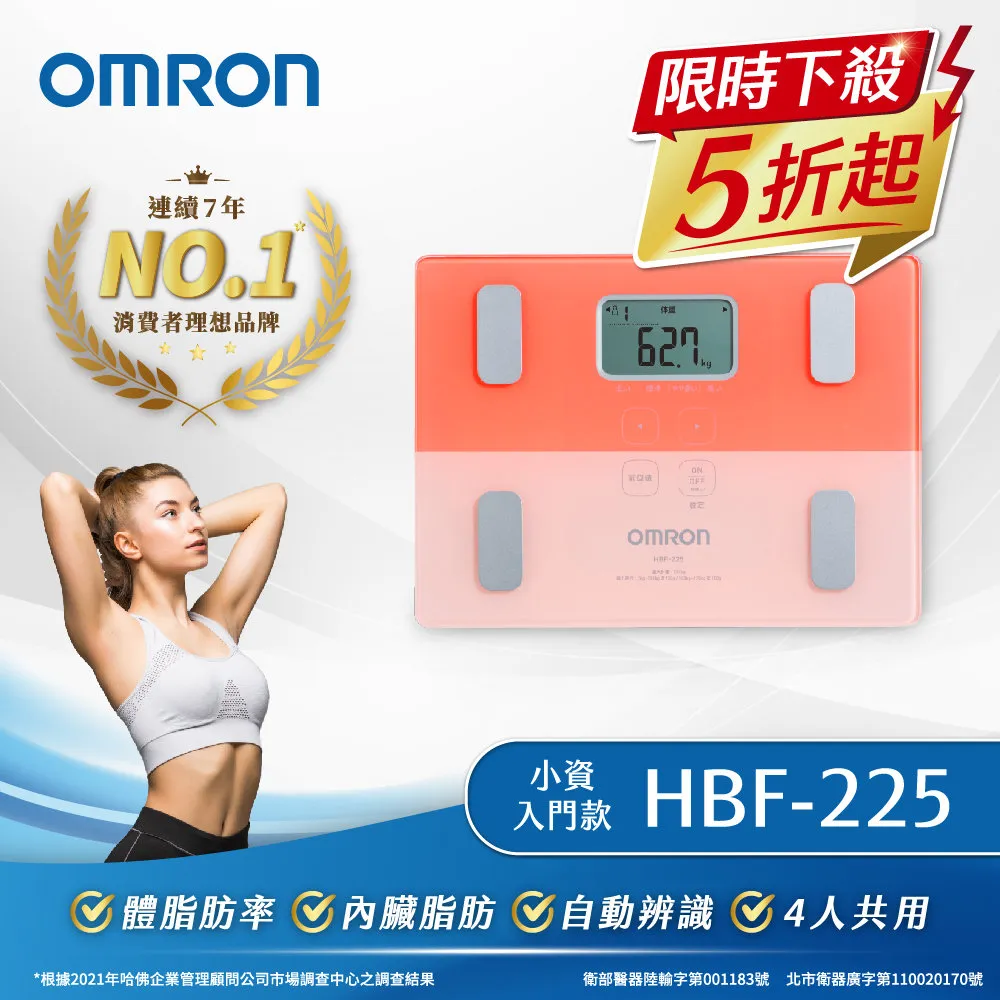 OMRON 歐姆龍 HBF-225 體重體脂計 黃色/粉色/藍色 (保固6個月) 【福利品】 歷史價格詳細信息