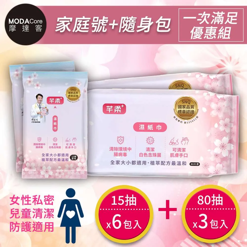 摩達客-芊柔PLUS清除腸 病 毒&抗白色念珠菌濕巾15抽+清除新冠病毒濕巾15抽(6入共12包) 歷史價格詳細信息