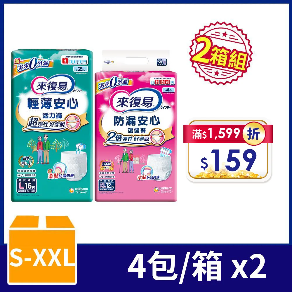(任選兩箱組)來復易 輕薄安心活力褲 箱購 (M-XXL) 歷史價格詳細信息
