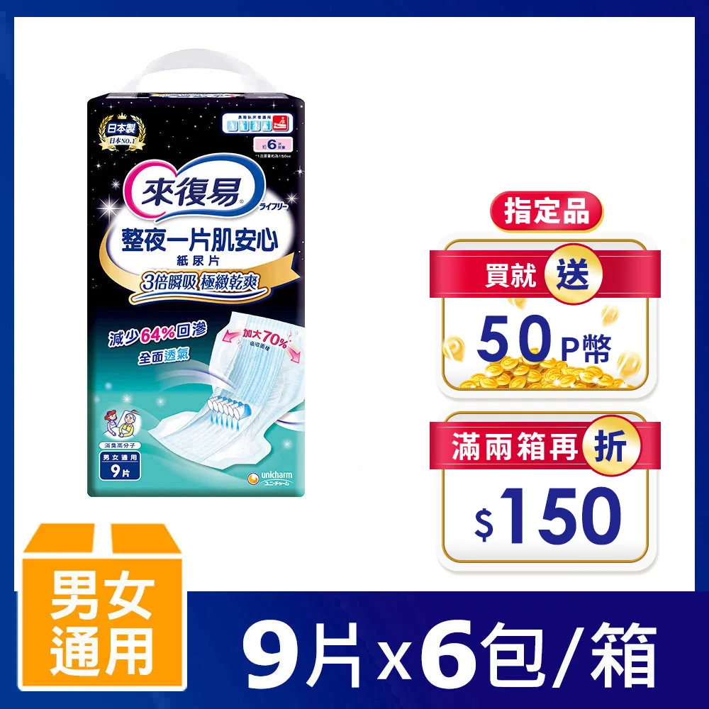 來復易 整夜一片肌安心紙尿片 (9片/6包/箱)【杏一】 歷史價格詳細信息