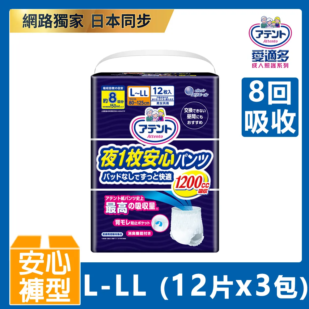 大王 Attento 愛適多 夜間超安心尿片超特大量8回吸收 (20片/4包/箱)【杏一】 歷史價格詳細信息