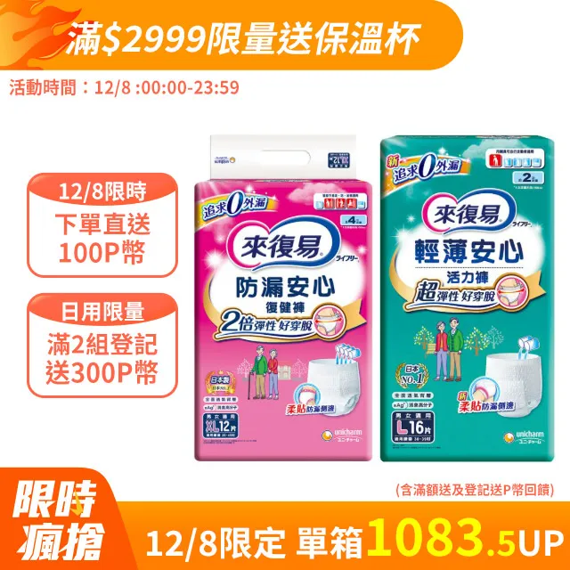 (任選兩箱組)來復易 輕薄安心活力褲 箱購 (M-XXL) 歷史價格詳細信息