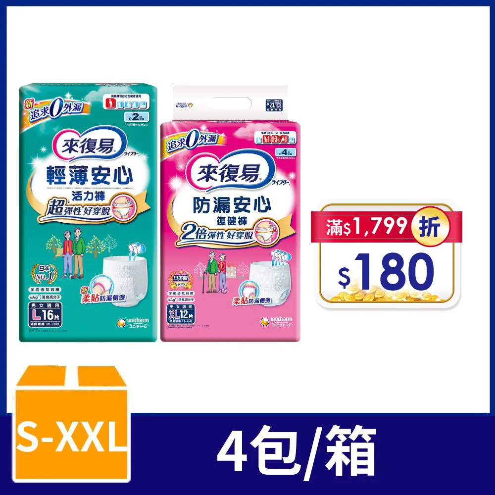 來復易 成人紙尿片 箱購(柔適安心/整夜一片就安心) 歷史價格詳細信息