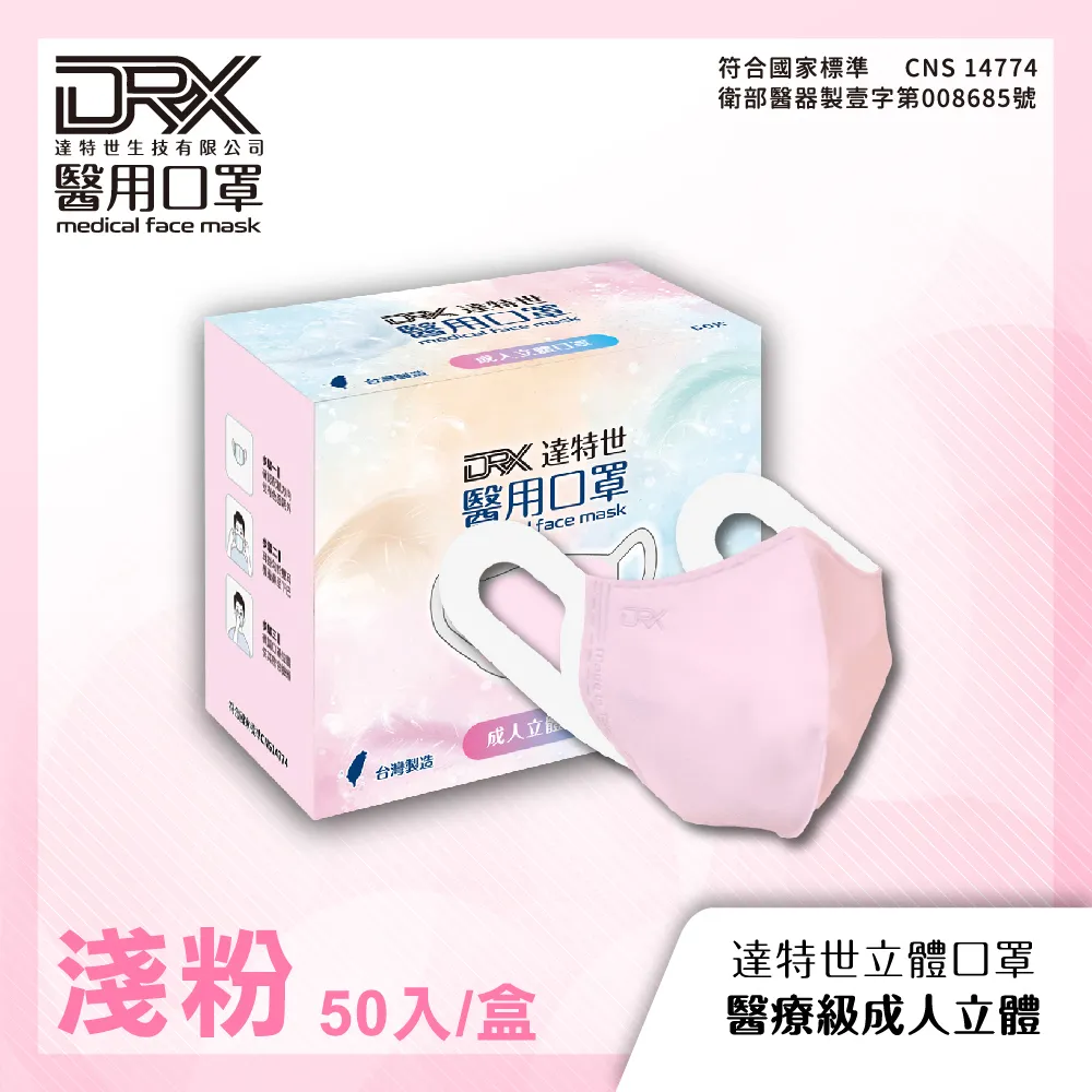 【DRX 達特世】醫用口罩成人立體(淺藍50片/盒) 歷史價格詳細信息